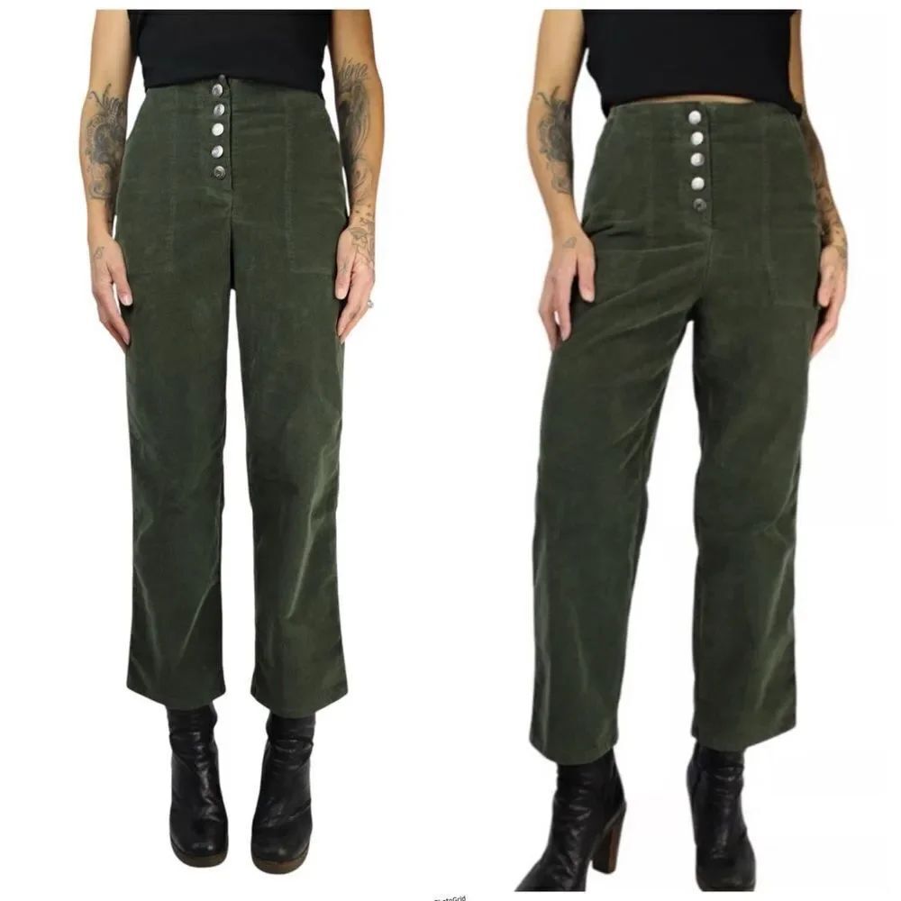 Revolve House of Harlow 1960 Cotton Blend Olive Army Green Corduroy Pants